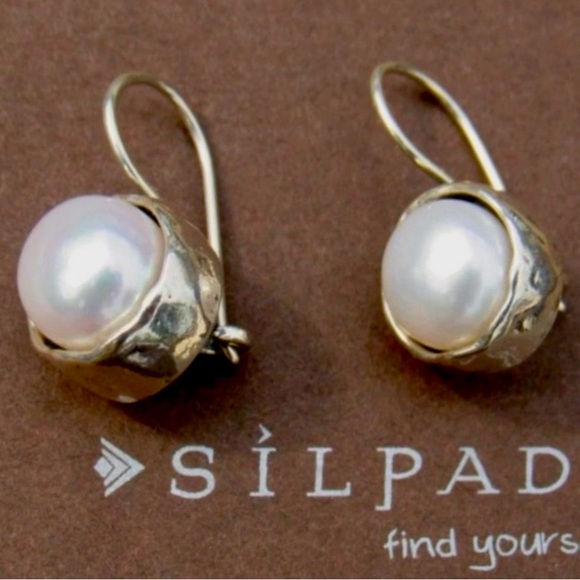 Silpada Vintage RARE Sterling Silver & Genuine Pearl Margarite Hammered Earrings - Picture 8 of 8